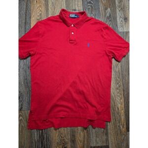 Polo Ralph Lauren Mens Red Short Sleeve Pique Polo Shirt Blue Pony Logo Size L